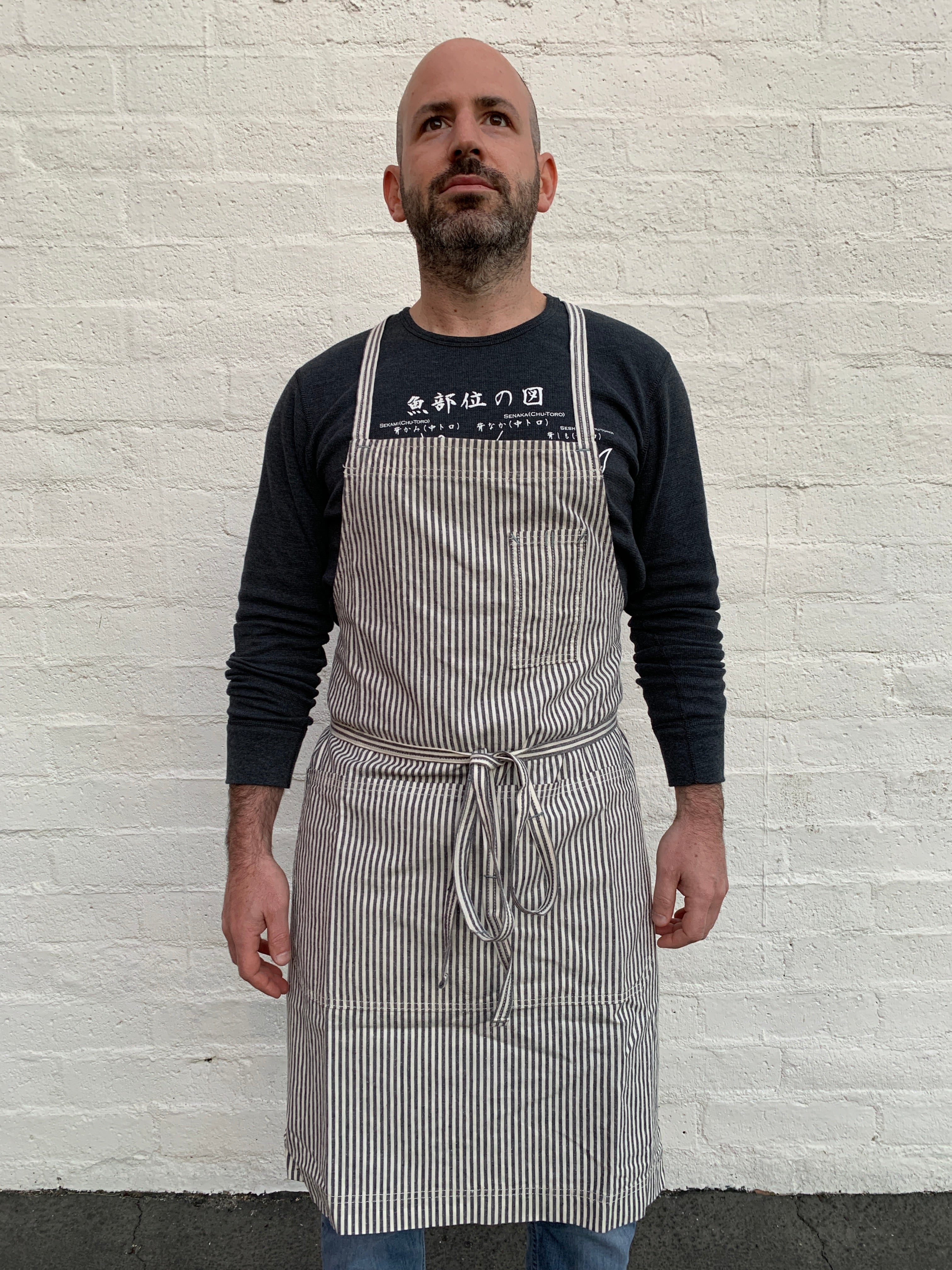 White Bark Workwear Full Cross-Back Apron - Indigo/Natural