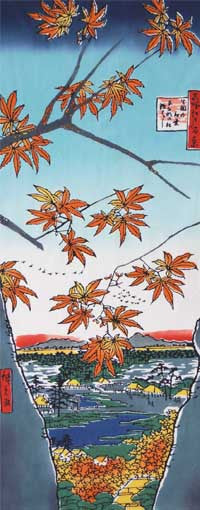 Tenugui - Meisho Edo Hyakkei: Mama no Kouyou Tekona no Yashiro Tsugihashi