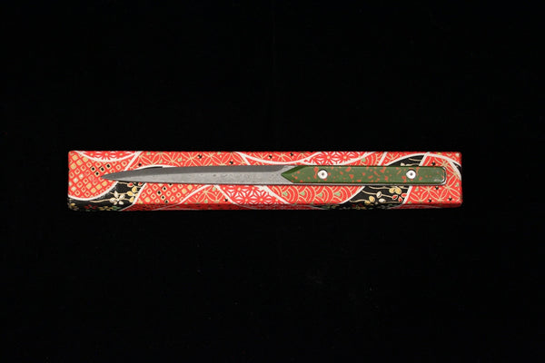 Damascus and Lacquer Paper Knife - Green and Red