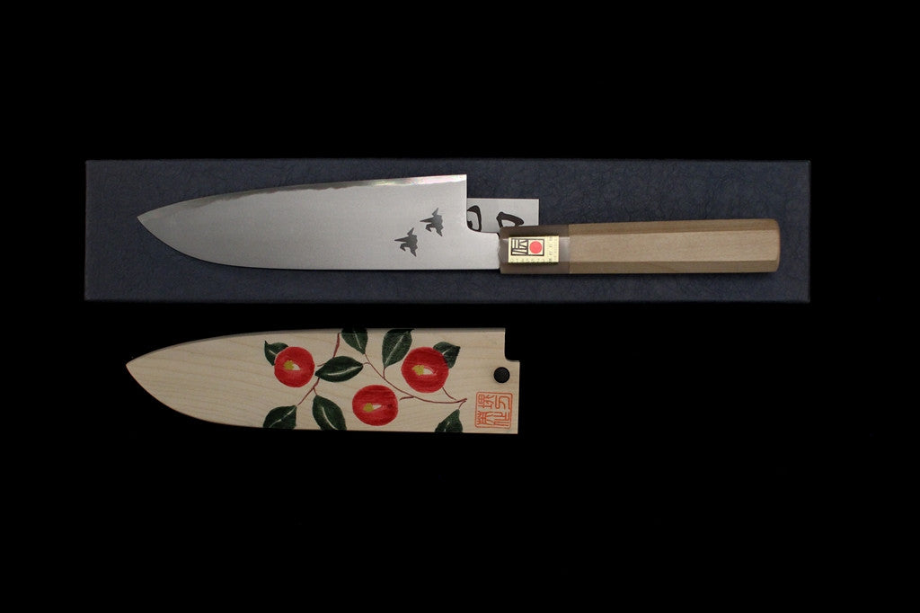 Gesshin Hide 180mm White #2 Hon-Kasumi Santoku (Camelia)