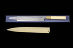 Gesshin Hide 270mm Blue #1 Hon-Kasumi Yanagiba with Engraved Momiji (Japanese Maple)